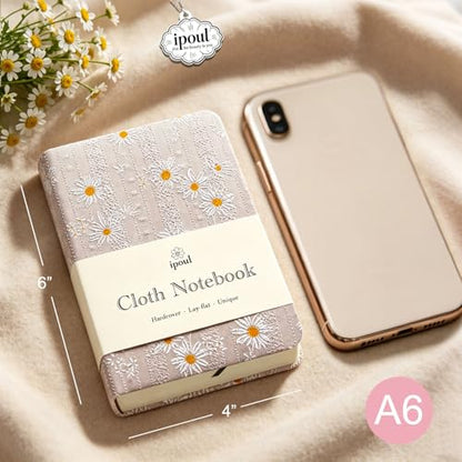 Fabric Pocket Notebook, Flower Cloth Hardcover Journal, A6, 264 Pages, 4x6 Small Notebook & Sketchbook, Similar Embroidered Journal, Lay Flat, Daisy Gifts for Women, Pink - color: A6-Cute Daisy Pink