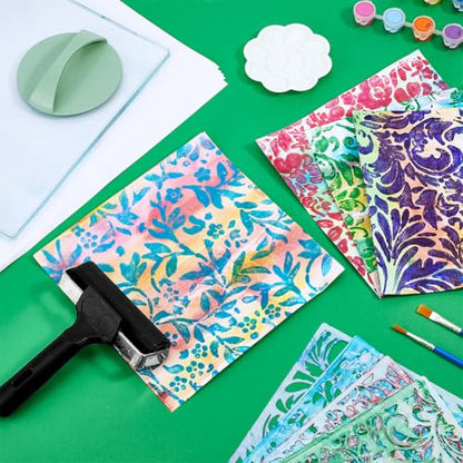 PH PandaHall Gel Printing Plate Kit 7.8x10 inch Gel Plate with Press Rubber Brayer Stencils Printing Paper for Artists Monoprinting Crafts Paints Card Making Scrapbooking Journaling