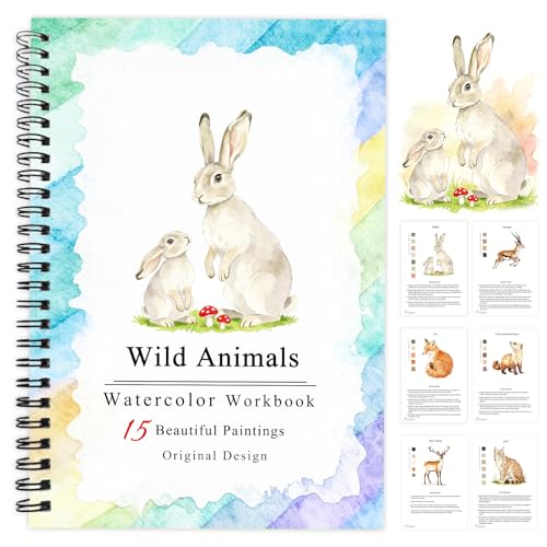 SLWBZ Watercolor Workbooks Coloring Book, Beginner Friendly Painting Kit, Detailed Steps, Creative Exploration Watercolor Book with Paint Set for Adults Teens (Wild Animals, Without Paint) - color: Wild Animals, size: Without paint