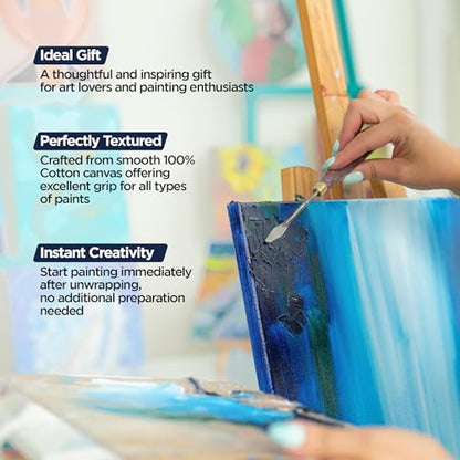 BLUEBIRD Canvas Board Set of 10 (2 each of 4x4, 5x7, 8x10, 9x12, 11x14) Acrylic Gesso 28.2 Oz - Black