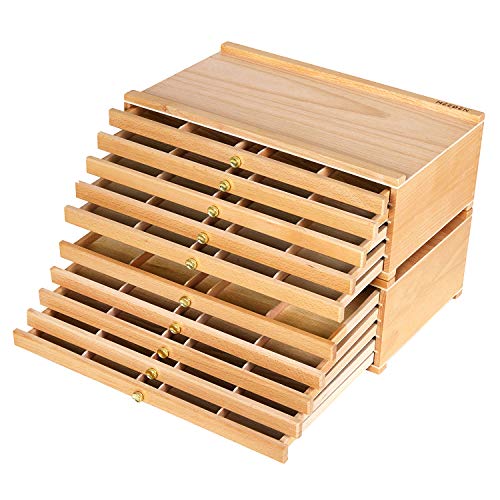 MEEDEN 10-Drawer Artist Supply Storage Box - Large Capacity Multi-Function Beech-Wood Pencil Box with Drawer & Compartments for Organizing Pastels, Pencils, Pens, Markers, Brushes & Stamp - color: Beechwood, size: 10-Drawer Storage Box