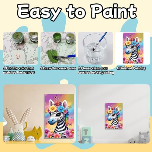 WEMEON Zebra Paint by Numbers Kit for Kids with Frame and Easel, Easy Paint by Numbers Kits for Kids Ages 8-12, Small Painting by Number for Birthday Gift, Painting Party(8X12inch) - color: DAYH-0073-US(8X12inch)
