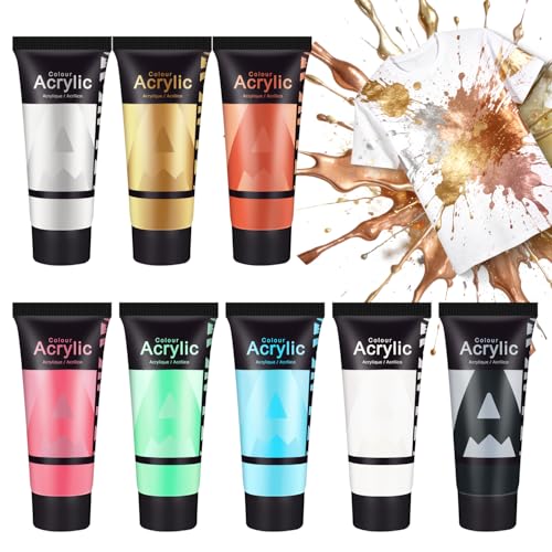 AUREUO Iridescent Fabric Paint Set - 8 Metallic Colors x 0.71 Fl Oz / 21ml - Permanent Fabric Paint for Clothes, Non-Toxic Textile Paint for Canvas Tote Bags, Shirts, Shoes, Jeans - color: 8 Metallic Fabric Colors, size: 0.71 Fl Oz (Pack of 8)