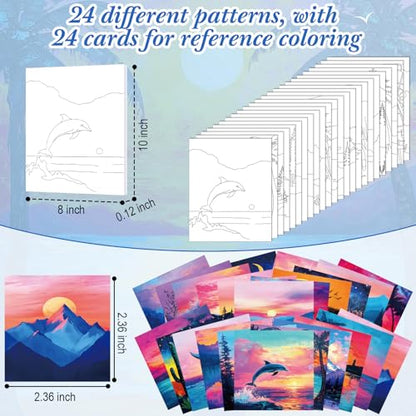 Sherr 24 Pcs Pre Drawn Canvas for Painting Adult Pre Printed Canvas Bulk Sip and Paint Kit Stretched Panels Paint Set for Theme Valentine Painting Night Party Favor(Multiple Sceneries,8 x 10 Inch) - size: 8 x 10 Inch, style: Multiple Sceneries