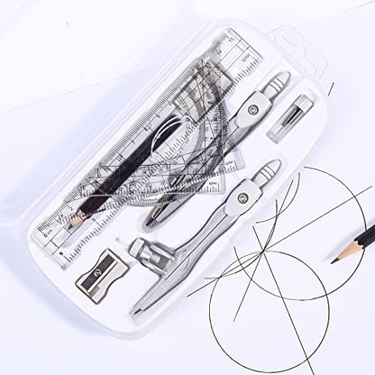 Vobou Math Geometry Kit Sets 10 Piece Student Supplies with Shatterproof Storage Box,Includes Rulers,Protractor,Compass,Eraser,Pencil Sharpener,Lead Refills,Pencil,for Drafting（White） - color: White