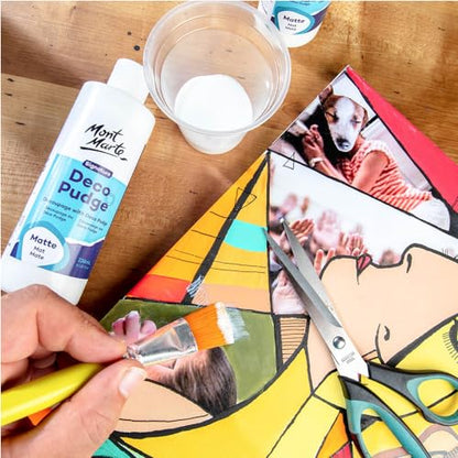 Mont Marte Deco Pudge Craft Varnish Signature 236ml (8 US fl.oz) – Matte, Multi-Purpose Clear Craft Sealer, Varnish and Decoupage Glue, Ideal for Acrylic Paints, Paper, Wood, Ceramics, Fabrics, Clay - color: Matte, size: 8 US fl oz
