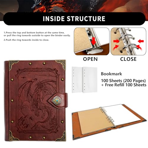 DUROTAN DND Dragon Journal Notebook,Unique A5 Binder 400 Page | For Dungeons and Dragons Gift D&D Accessories Sketchbooks Daily Diary - color: 4-Red-FlyingDragon