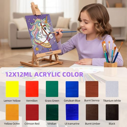 Falling in Art 46 Pcs Acrylic Paint Set with Table Easel, Art Painting Kit with Acrylic Paints, Canvas Panels, Paintbrushes, Canvas Supplies Kit for Kids, Adults, Beginners, and Artists, Purple - color: Purple