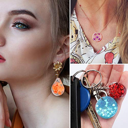 WILLBOND 67 Pieces Resin Keychain Mold Silicone with Hole, Resin Molds Silicone Keychains Making Kit with Keychain Rings Dried Flower Round Sequins for Keychains Pendant Jewelry Making Supplies
