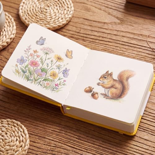 Prudiut Hardcover Pocket Sketchbook, 5" x 5" Square Mini Sketchbook, 98lb/160gsm Heavyweight Tiny Sketch Book, 80 Sheets Small Travel Drawing Journal for Adults, Artist, Ideal for Gift (Yellow) - color: Yellow