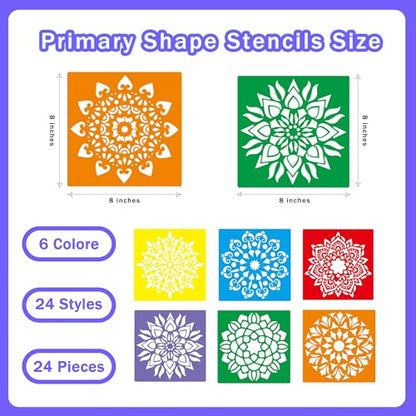 24 Pieces Stencils,Large Drawing Stencils Chalk Template,8 Inches Washable Shape Template Stencils Kit for Crafts,Painting Drawing (Mandala, 8 inch) - color: Mandala