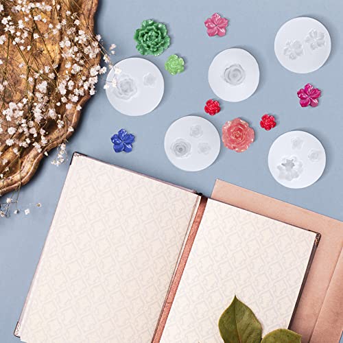 PAGOW 5pcs Mini Mirror Flower Resin Mold, Silicone 3D Flower Crystal DIY Casting Molds, for Earring, Jewelry Pendants Making Tool (8 Different Sizes) - size: 5 PCS
