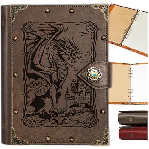DUROTAN DND Journal Vintage Dragon Notebook,Unique 400 Pages A5 Binder | For Dungeons and Dragons Accessories D&D Books Dm Players Men and Women Gifts - color: 1-GrayBrown-DragonKing