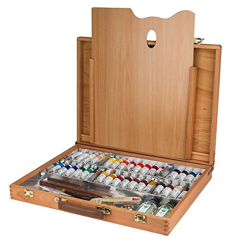 Old Holland Master's Oil Paint Set with Wood Storage Box & Palette, Cups, Knives, Paint Brushes, Mediums- 34 x 40ml Tubes of Classic Oil Colour Paint