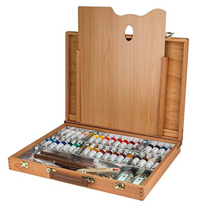 Old Holland Master's Oil Paint Set with Wood Storage Box & Palette, Cups, Knives, Paint Brushes, Mediums- 34 x 40ml Tubes of Classic Oil Colour Paint
