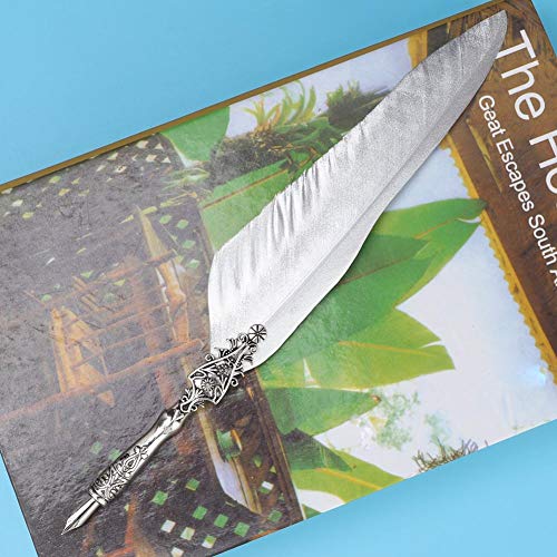 Hakeeta Quill Pen Set, Vintage Fountain Pen, Quill Dip Pen, of Feathers, Unique, for Festival Present, Birthday Gift, with +Pen Nib+Pen Holder(silver 2)