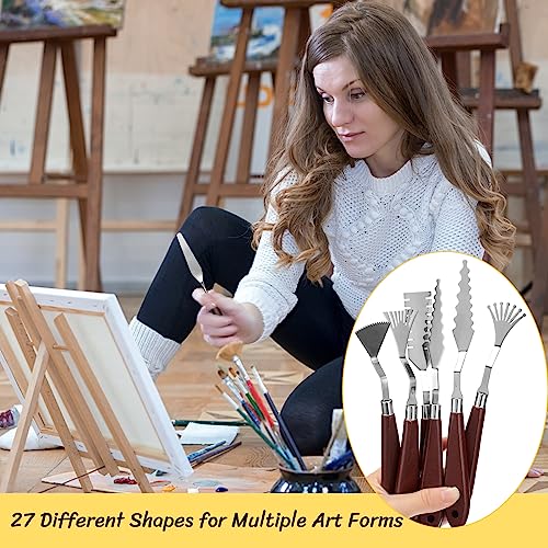 Lasnten 27 Pcs Palette Knife Set Stainless Steel Wood Handle Acrylic Paint Spatula Tools for Canvas Oil Color Mixing and Texturing