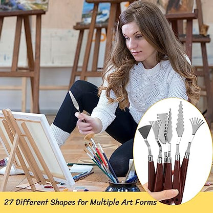 Lasnten 27 Pcs Palette Knife Set Stainless Steel Wood Handle Acrylic Paint Spatula Tools for Canvas Oil Color Mixing and Texturing