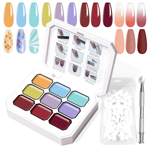 Gradient Painting Gel, 9 Colors Ombre Gel Nail Polish with Summer Blue Sponging for Pigment Pat Kit Aura Nails, French Manicure Soak of UV DIY Nail Art Beachside Candy - color: Beachside Candy set