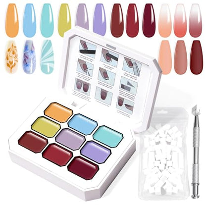 Gradient Painting Gel, 9 Colors Ombre Gel Nail Polish with Summer Blue Sponging for Pigment Pat Kit Aura Nails, French Manicure Soak of UV DIY Nail Art Beachside Candy - color: Beachside Candy set