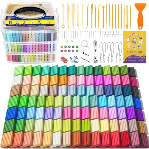 Polymer Clay 102 Colors, Modeling Clay for Kids, Non-Sticky Oven Bake Clay with Sculpting Tools and Accessories, Halloween Christmas Gift for Children and Artists - color: 102 Colors