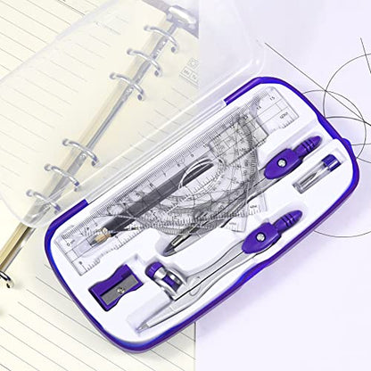 Vobou Math Geometry Kit Sets 10 Piece Student Supplies with Shatterproof Storage Box,Includes Rulers,Protractor,Compass,Eraser,Pencil Sharpener,Lead Refills,Pencil,for Drafting（Purple） - color: Purple