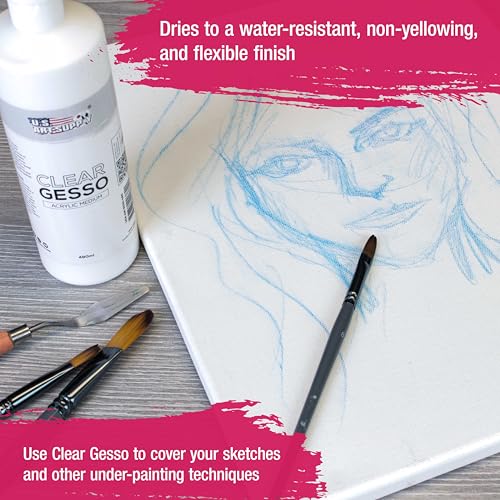 U.S. Art Supply Clear Gesso Primer (16oz) for Oil & Acrylic Painting - Enhances Blending & Canvas Paint Prep - Mixable Clear Gesso Primer for Acrylic Painting - color: Clear