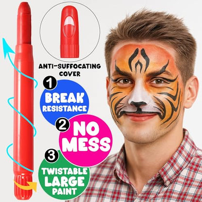 Jim&Gloria Face Paint Kit with Stencils, 12 Large Professional Face Painting Kit for Kids Party Makeup, Facepaint Washable Body Paint for Adults Skin Color Crayons, Girls Christmas Gifts, Crafts Toys