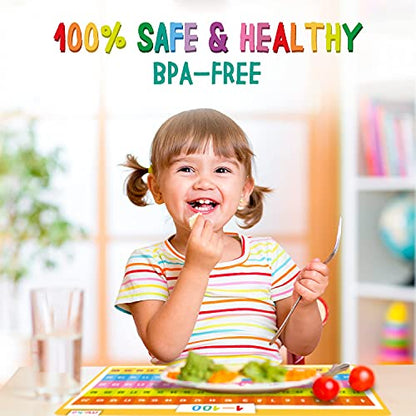 merka Kids Placemats Set - 4-Pack, 17 x 11 in, Multicolor - Interactive Preschool Learning Placemats for Ages 2 & Up with Counting & Days of the Week - Wipeable & Reusable with Slip-Resistant Backing - style: Opposites, Days, Months, Numbers