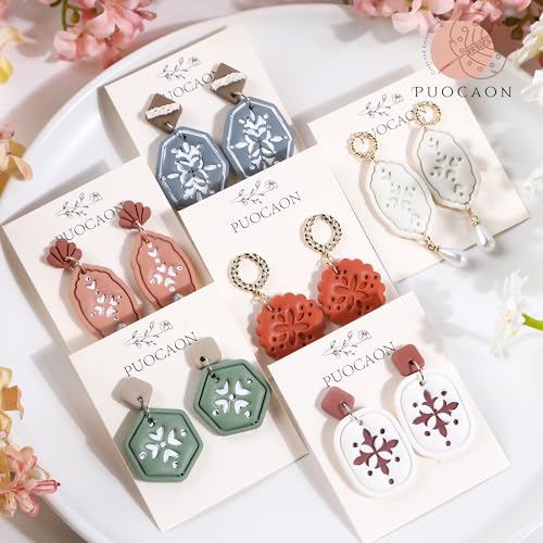 Puocaon Boho Polymer Clay Cutters - 12 Pcs Embossed Clay Cutters for Polymer Clay Earrings, Pendant Drop Dangle Earrings Design Clay Cutters Shape, Tile Decal Clay Jewelry Cutters