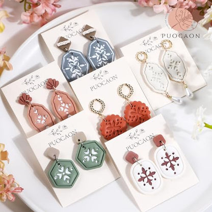 Puocaon Boho Polymer Clay Cutters - 12 Pcs Embossed Clay Cutters for Polymer Clay Earrings, Pendant Drop Dangle Earrings Design Clay Cutters Shape, Tile Decal Clay Jewelry Cutters