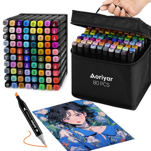 Alcohol Markers Dual Tip Art - 80 Colors Alcohol Based Double Sided Marker Set with Brush Tip and Chisel Tip for Kids, Adult, Professional Artist. Ideal for Coloring, Drawing, School Painting Projects