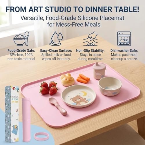AWOKE 24"x16" Silicone Mats for Crafts with 0.7" High Edges, Large Leak-Proof Art Mat for Playdoh, Resin, Painting, Clay, Slime,Beads, Lego, Puzzle, Non-Stick & Non-Slip Kids Placemats, Pink - color: Pink