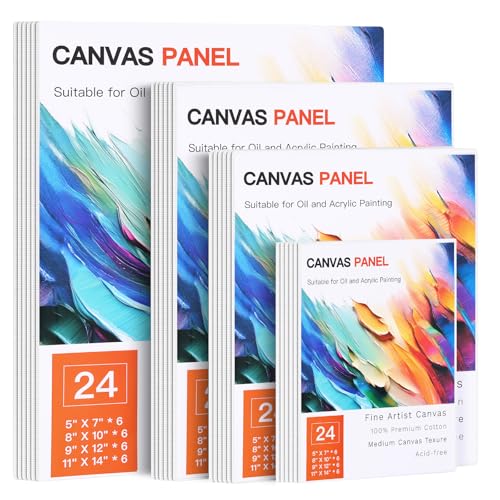FIXWAL Canvas Boards for Painting 24 Pack, with 8x10, 9x12, 11x14, 5x7 Canvases for Painting Art Paint Canvas Panels Gesso Primed Acid-Free 100% Cotton White Blank Flat Canvas Boards Acrylics Oil - style: 24Pack