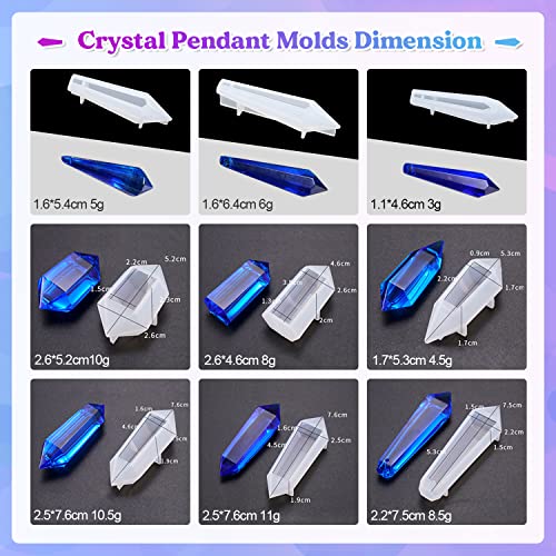 LET'S RESIN Resin Molds 18Pcs Pendulum Crystal Silicone Molds,Multi-Facet UV Resin Jewelry Molds for Quartz Crystals Pendants, Necklace