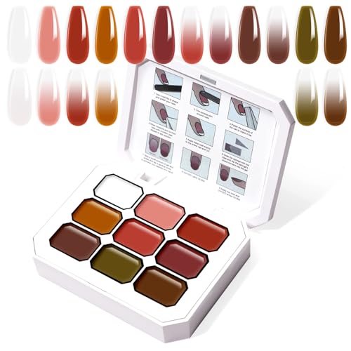Gradient Painting Gel, 9 Colors Ombre Gel Nail Polish Dark Beown Green for Pigment Pat Aura Nails, French Manicure DIY Nail Art Long Lasting Soak od UV Home Salon Palette Ancient City - color: Ancient City