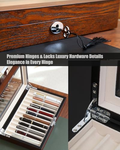 Fountain Pen Display Case with 12 Pens, Wood Pen Display Box, Lockable Pen Storage Box with Glass Top, Pen Box Organizer, Pen Collection Display Case (Brown with White Velvet) - color: Brown 12 Slots, White Velvet