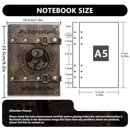 DUROTAN DND Notebook Journal Refillable Leather A5 Binder 400 Pages | For Dungeons and Dragons Gifts D&D Accessories for dm players Men&Women(3-Khaki-Dragon Totem) - color: 3-Khaki-Dragon Totem