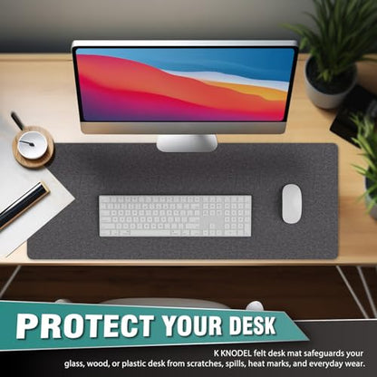 K KNODEL Felt Desk Mat, Large Desk Pad Protector, Office Computer Desk Mat for Keyboard, Non-Slip Mouse Pad (Dark Gray, 31.5"x11.8") - size: 31.5" x 11.8"