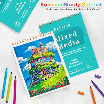 Sketch Book Mixed Media Pad, 2-Pack 9" x 12" Top Spiral Bound Sketch Pad, 30 Sheets 98lb/160gsm Acid-Free Drawing Paper, Art Supplies Sketchbook for Drawing, Sketching - size: 9" x 12"(Pack of 2)