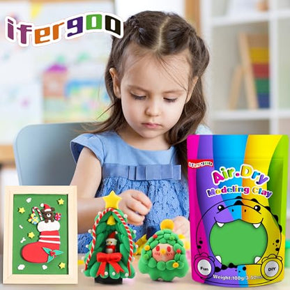 ifergoo Green Air Dry Clay, DIY Creative Modeling Clay for Kids, Super Light Magic Foam Clay for Kids Age 3-12, Soft, No-Sticky & Non-Toxic, Molding Clay for School Art & Craft Project(100g/3.5oz) - color: Green/100g