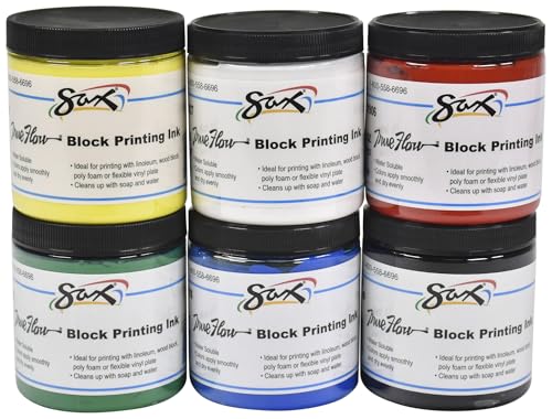 Sax True Flow Water Soluble Block Printing Inks, Assorted Colors, Set of 6 - 1429281