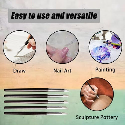 15 Pcs Silicone Paint Brushes, Silicone Sculpting Tools, 5 Shapes Head Rubber Paint Pens Flexible Clay Carving Tools for Pottery Handicraft Nail Art Artwork - color: 15 Pcs