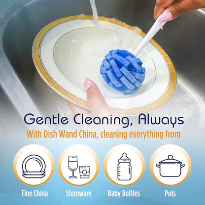 COMPAC HOME Dish Wand Kitchen Sponge | Effectively Clean China Dishes and Glassware | Unique Round Ball Shaped All-Around Cleaning Sponge | Gentle Flexible Brushes for Your Nice Dishes, 6 Count - size: Pack of 6 Short Handle