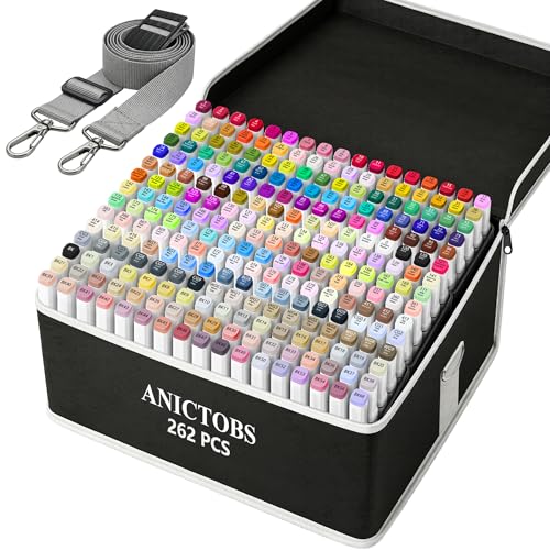 Alcohol Markers 262 Colors with Base Support, Drawing Art Markers Perfect for Students Kids and Adults Comics Sketching Illustration Artistic Creation Gift - color: 262 colors