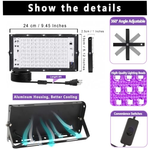 100W UV Resin Curing Light with Dual-Power 360° Rotating Turntable, 405nm UV Light for Resin, High-Power Lamp with 360° Adjustable Stand for SLA DLP LCD 3D Printers, DIY Curing Box - size: 100W Light with Turntable