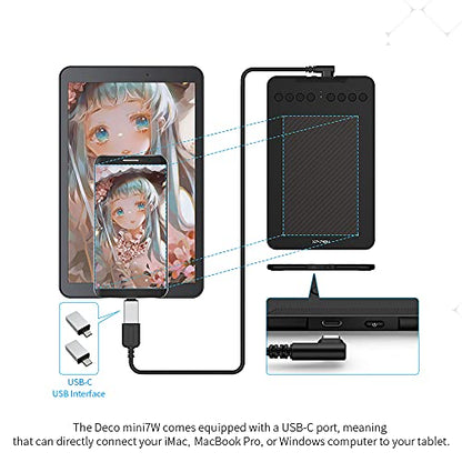 Wireless Drawing Tablet XPPen Deco mini7W Graphic Tablet Pen Tablet with 8192 Levels Pressure, 7 x 4 inch Artist Tablet for Online Teaching/E-Learning Compatible with Window/Mac/Android/Chrome/Linux - size: 7 Inch