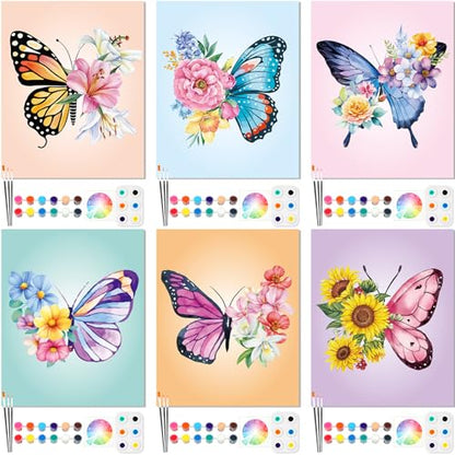 Dinifee 6 Pack Pre Drawn Canvas for Painting Pre Printed Canvas Kit 8 x 10 Inch Stretched Cotton Paint and Sip Set for Adults Couple Party Graduation Summer Date Night(Butterfly) - style: Butterfly