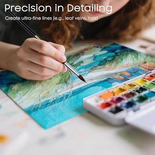 3PCS Watercolor Brushes Professional, Extended Needle Point Brushes with Belly Reservoir for Fine Detail, Continuous Painting & Broad Washes, Great for Artists