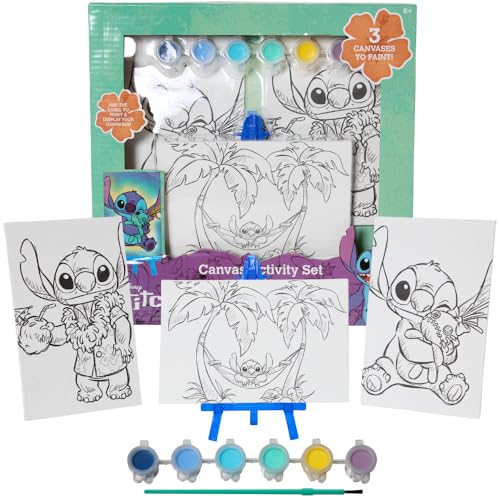 Innovative Designs Disney Lilo and Stitch Canvas Paint Set for Kids with 3 Canvases, Acrylic Paint, Paintbrush, & Easel - color: Lilo and Stitch